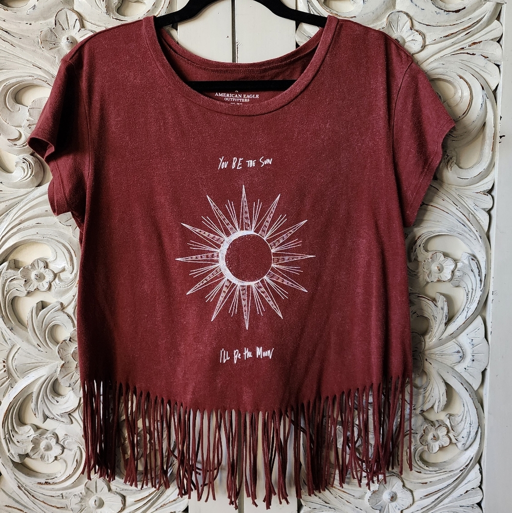 Fringe Hem Burgundy Top